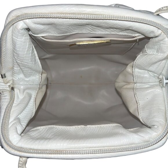 Vintage Sharif Women's White Crock Skin Leather Crossbody Bag Sz S - Picture 8 of 12
